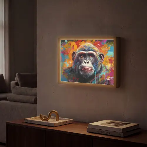 Aap - Gorilla - Graffiti - Dieren - Kleuren Light Box met batterij (Wandlamp) middel -sfeer1