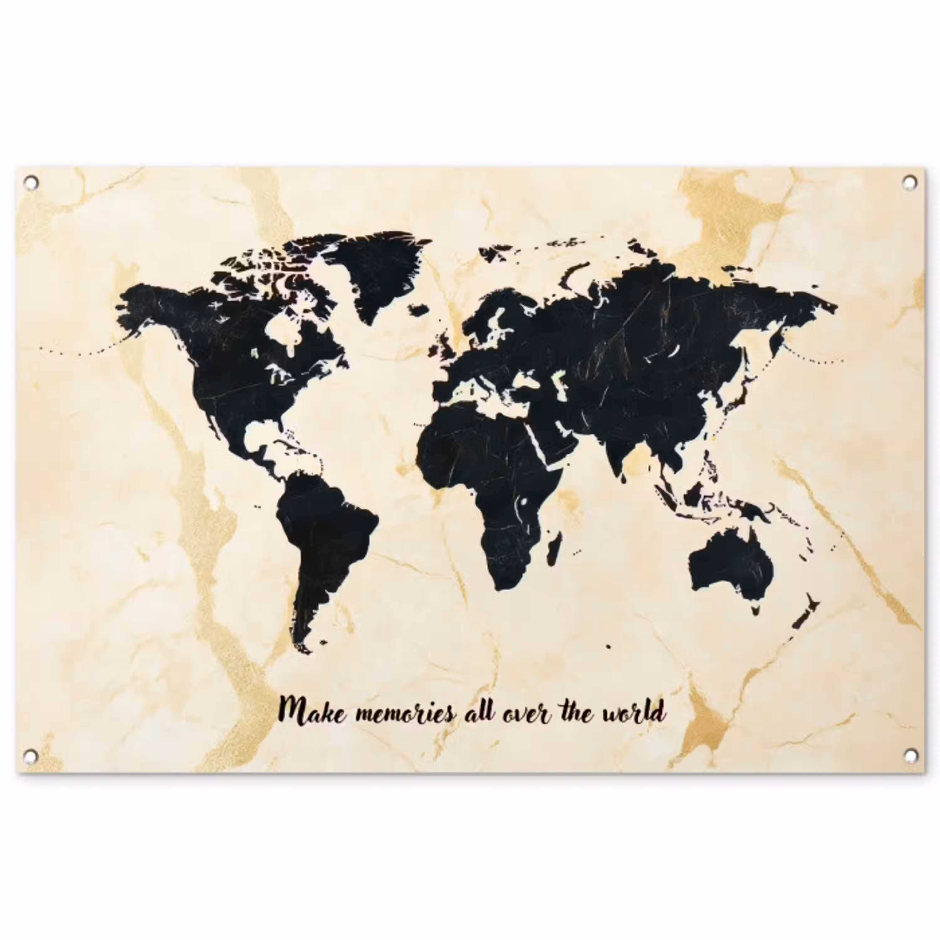 Marmer - Wereldkaart - Goud - Zwart tuinposter los doek groot -3d