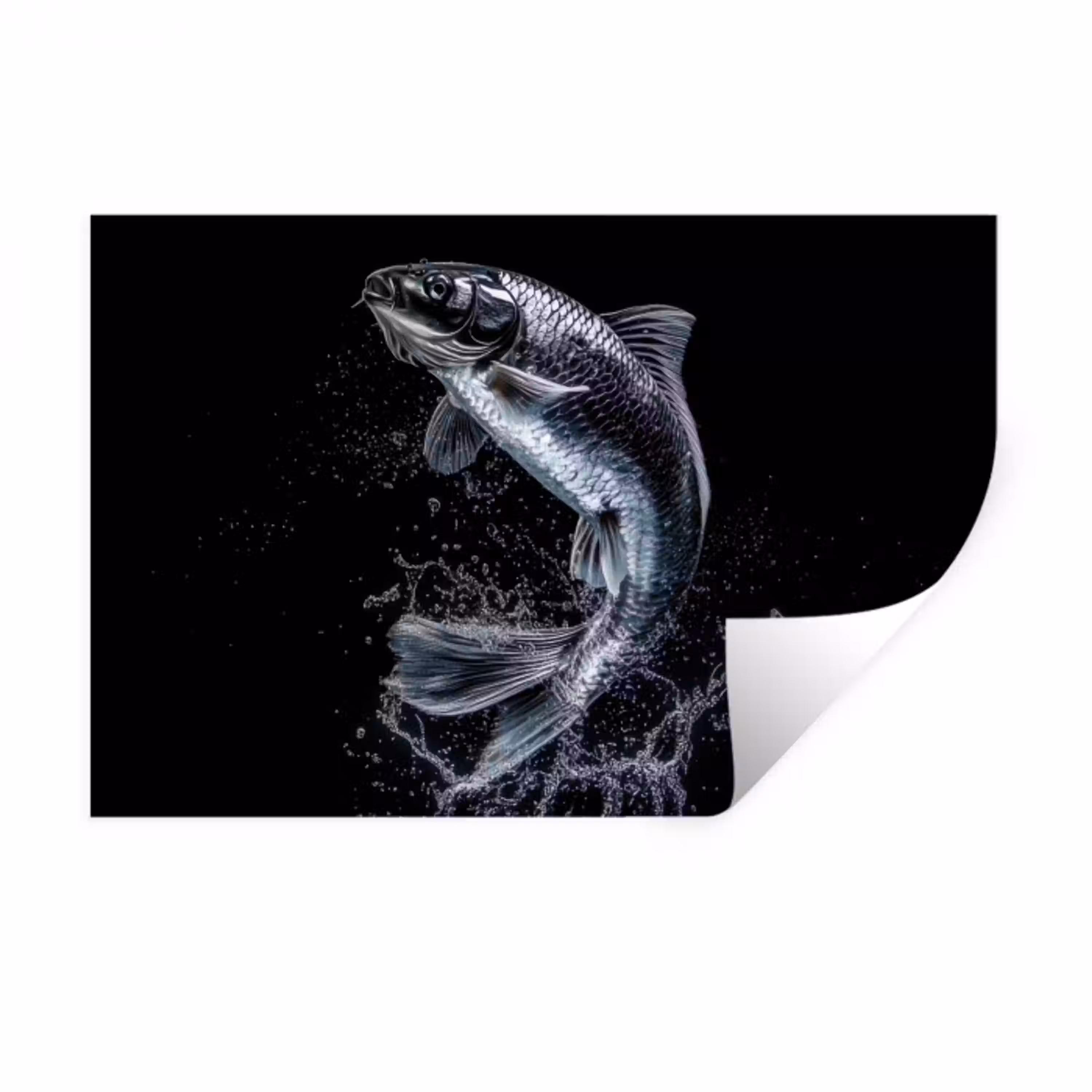 Vis - Koi - Zwart - Water Muursticker klein -3d