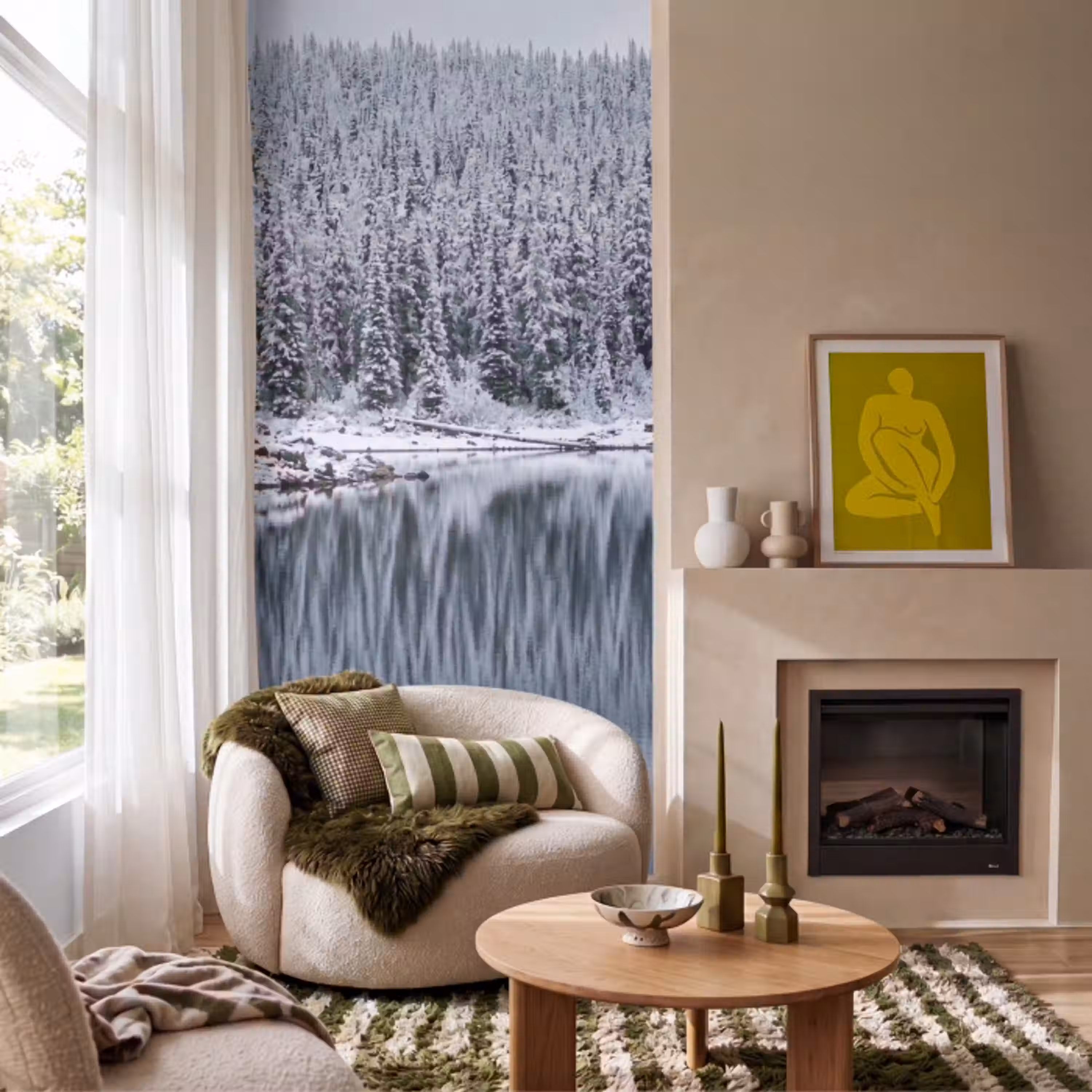 Bos - Reflectie - Meer - Winter - Serene Behang Vlies klein -sfeer2
