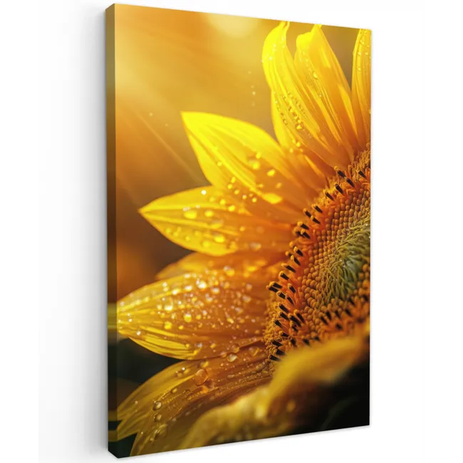 Zonnebloem - Dauwdruppels - Geel - Zonlicht Tuinposter op houten frame 2 cm dik klein -3d