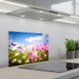 Bloemen - Wei - Paars - Gras - Wit - Wolken - Blauw keuken achterwand spatscherm klein -3d_schuin
