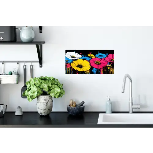Graffiti - Bloemen - Kleur Muursticker klein -keuken