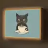 Kat - Zwart - Koffie - Minimalistisch Light Box met batterij (Wandlamp) middel -z3d_website