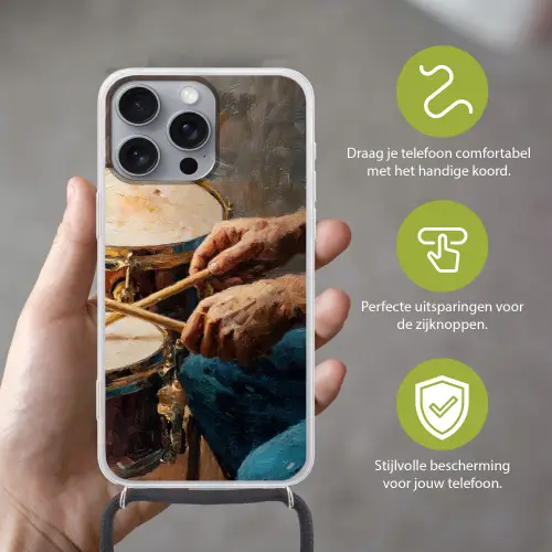 Drumstokken - Olieverf - Man Hoesje iPhone 16 Pro Max met koord klein -sfeer2_NL