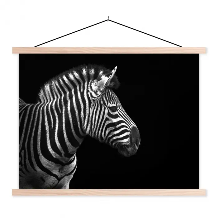 Zebra - Zwart - Wit - Portret - Dieren textielposter latten blank klein -3d