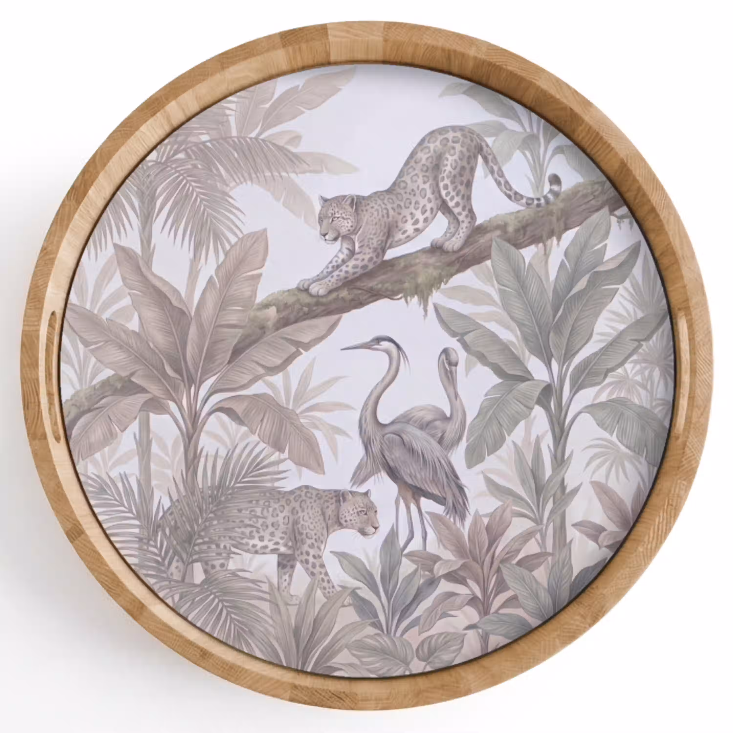 Kat - Vogel - Jungle - Illustratie - Dieren Dienblad Rond middel -z3d_shopping