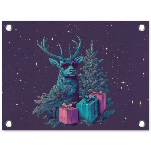 Rendier - Zonnebril - Neon - Kerstboom tuinposter los doek klein -3d