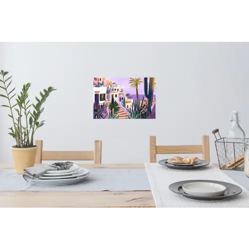 Huizen - Minimalistisch - Palmbomen - Kust Muursticker klein -eettafel