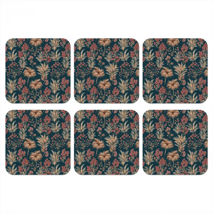 Botanisch - Patroon - Blauw onderzetter kurk middel 366 -3d