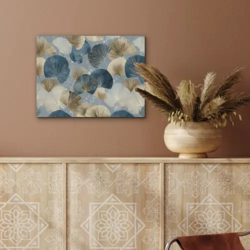 Bladeren - Abstract - Goud - Blauw PET vilt klein -sfeer4
