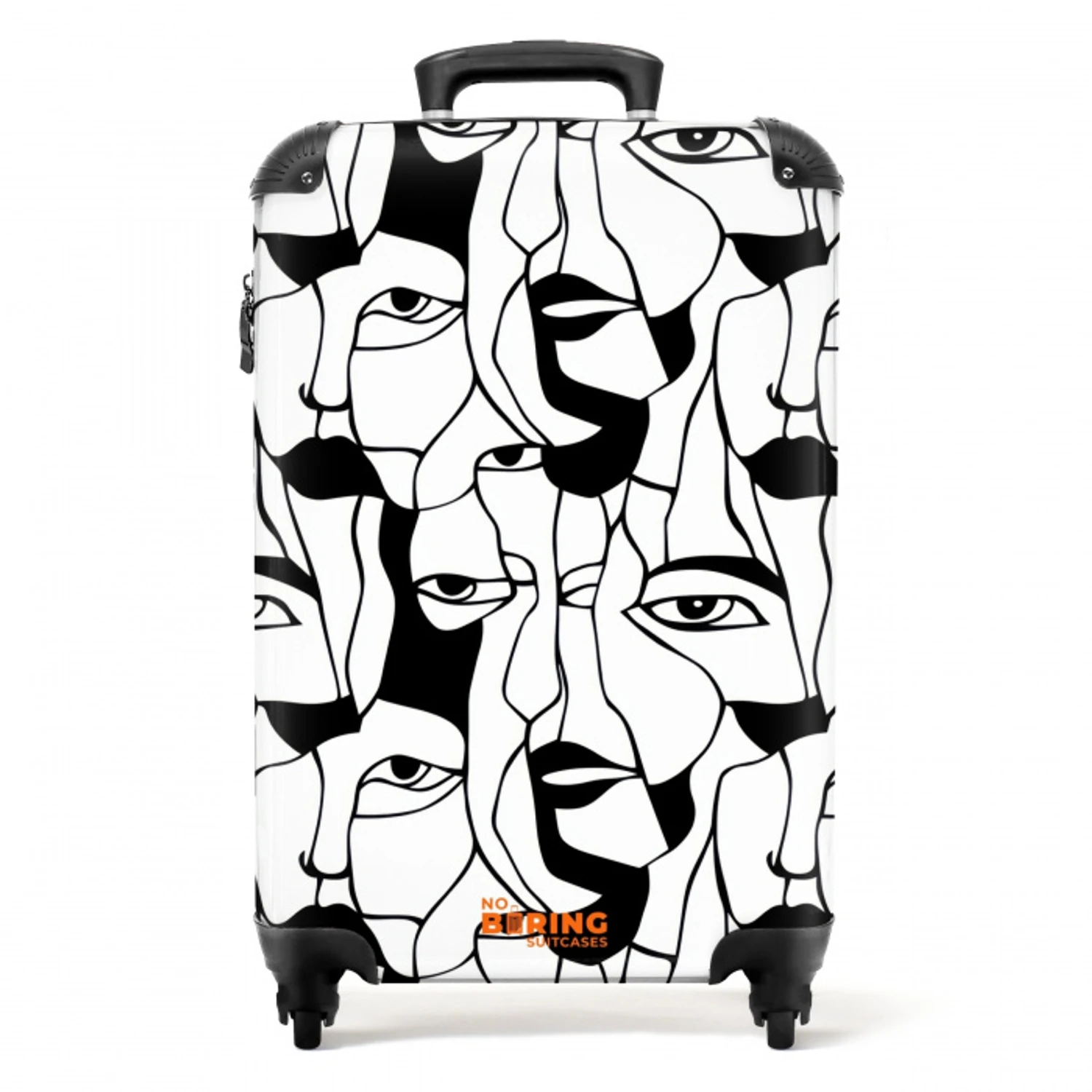 Lijnen - Gezichten - Zwart - Wit NBS - Handbagage koffer - Volwassenen Unisex middel -productfoto_recht