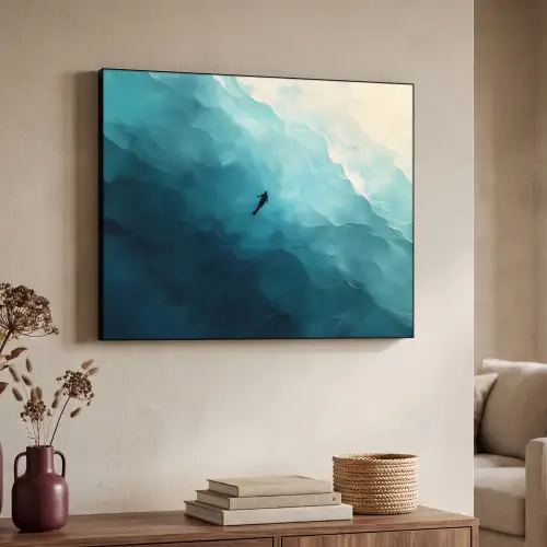 Zee - Silhouet - Abstract - Blauw Textielframe zwart klein -sfeer3