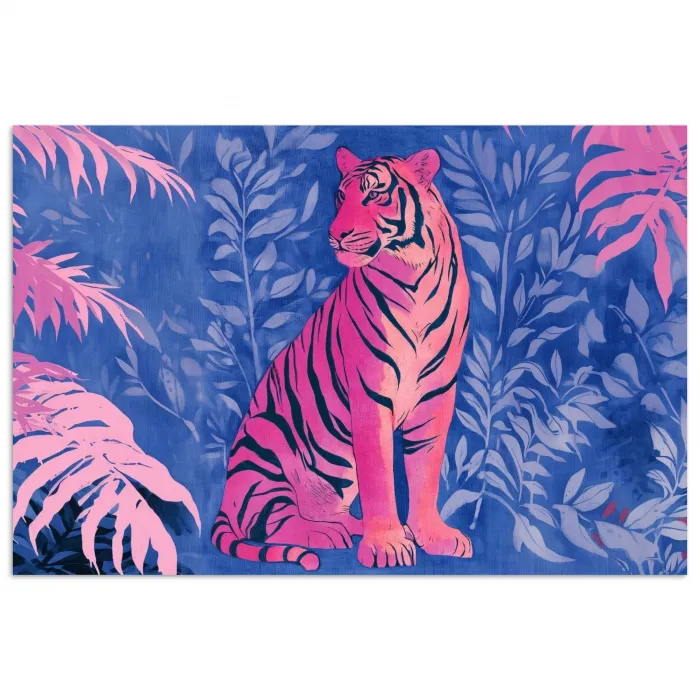 Tijger - Roze - Bladeren - Jungle poster papier klein -3d