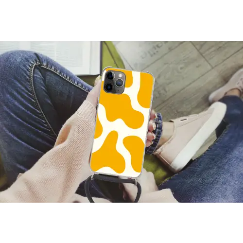 Vlekken patroon - Wit - Geel - Minimalistisch Hoesje iPhone 12 Pro met koord klein -hand