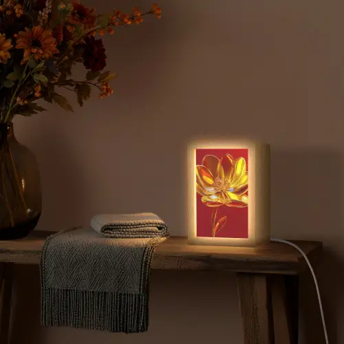 Bloem - Goud - Glazen Light Box met kabel (Tafellamp) klein -sfeer4