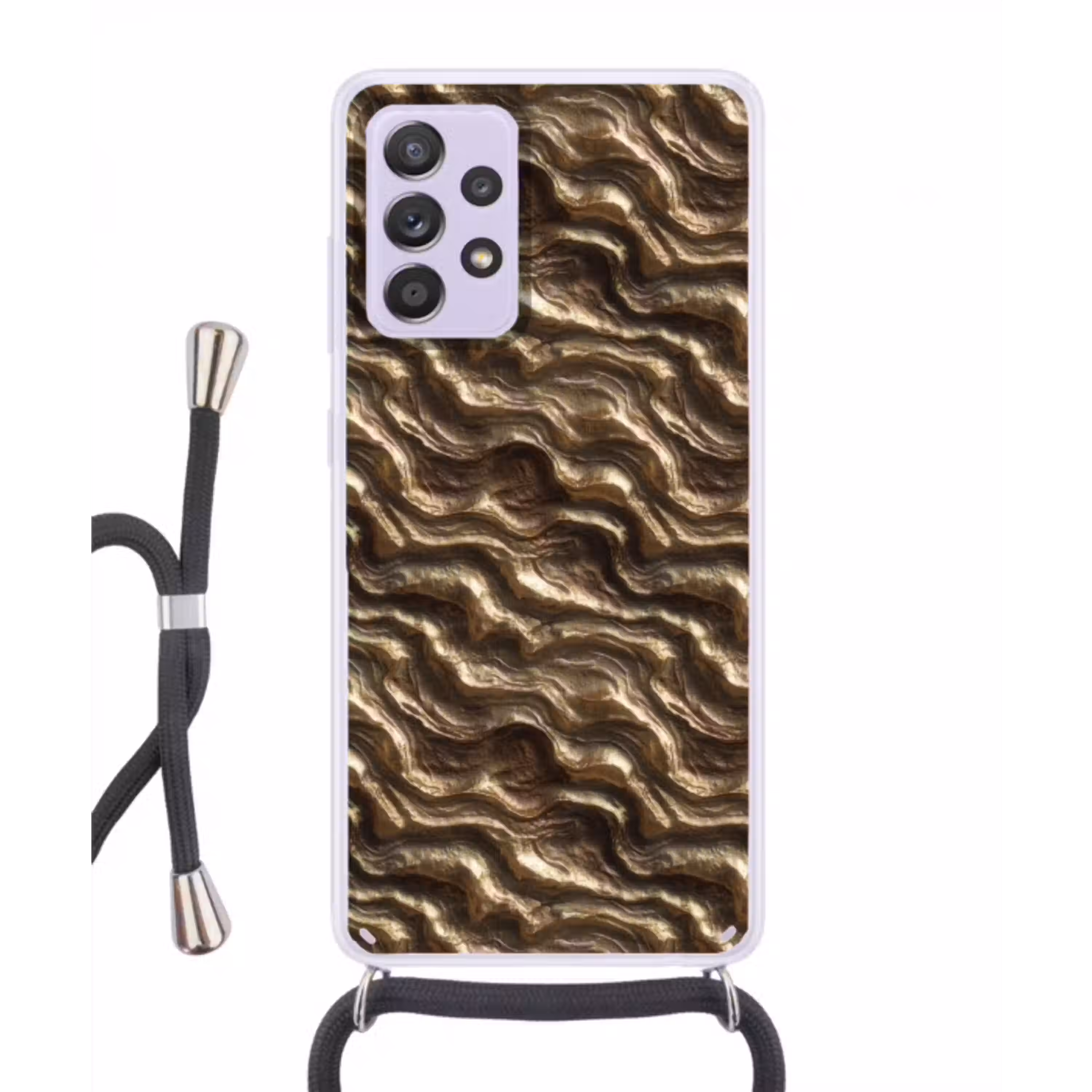 Reliëf - Golven - Abstract - Bronsgoud Hoesje Samsung Galaxy A52 5G met koord klein 816 -3d