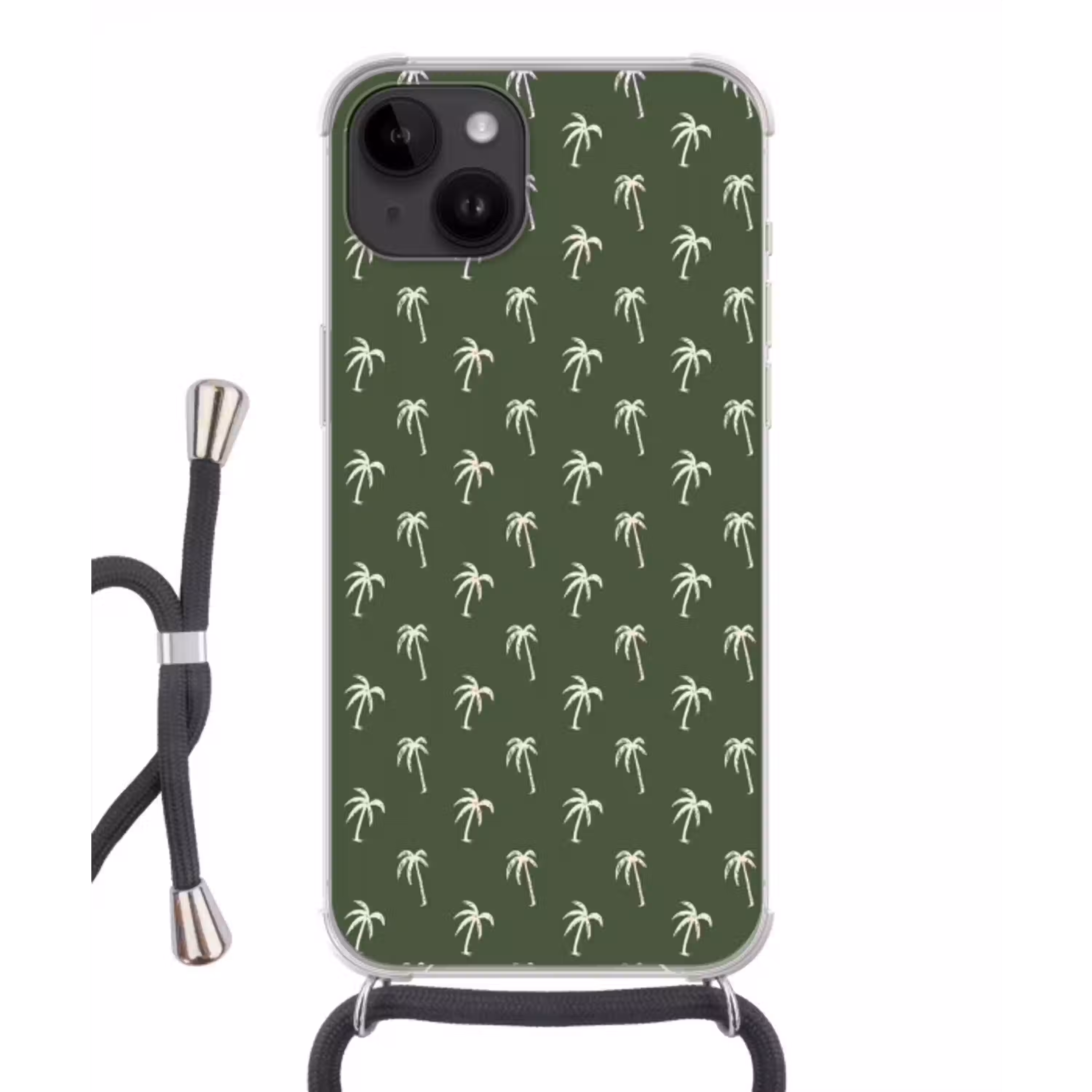Palmboom patroon - Groen - Beige - Zomer Crossbody Case iPhone 14 middel -3d