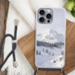 Berg - Sneeuw - Winter - Natuur - Wit Hoesje iPhone 16 Pro Max met koord klein -sfeer4
