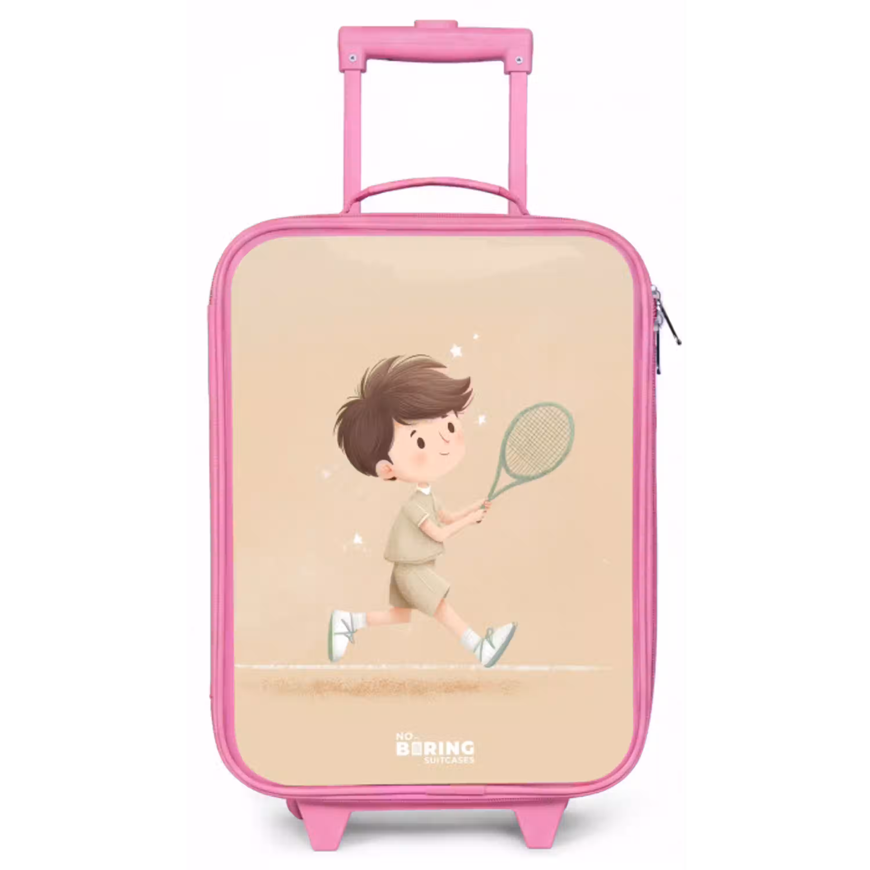 Jongen speelt tennis op zandkleurige achtergrond Kinderkoffer - Roze klein -zz3dotto