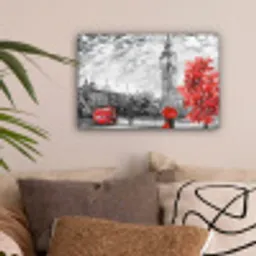 Schilderij - Big Ben - Rood - Paraplu canvas 2cm klein -sfeer1