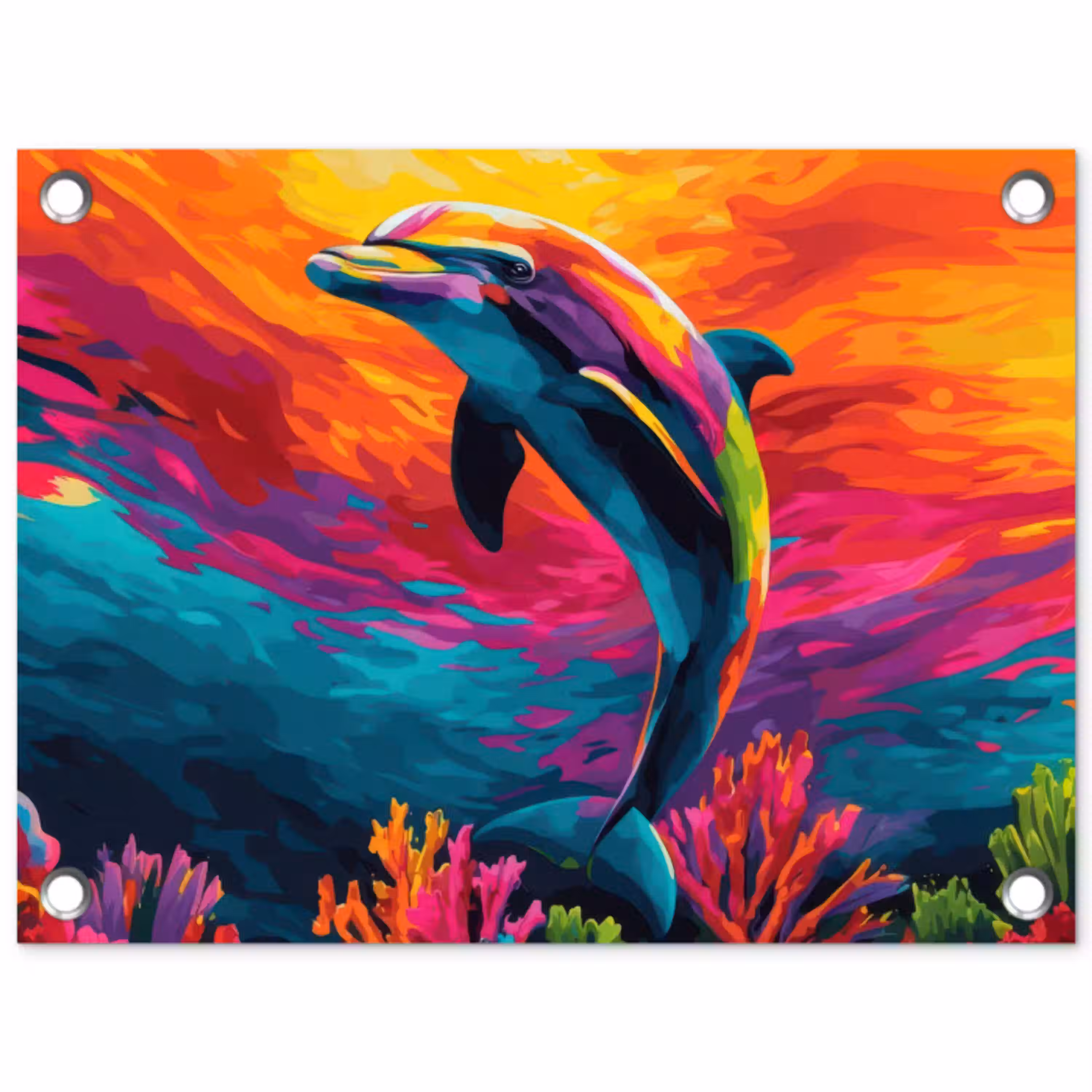 Dolfijn - Kleurrijk - Oceaan - Koraal tuinposter los doek klein -3d