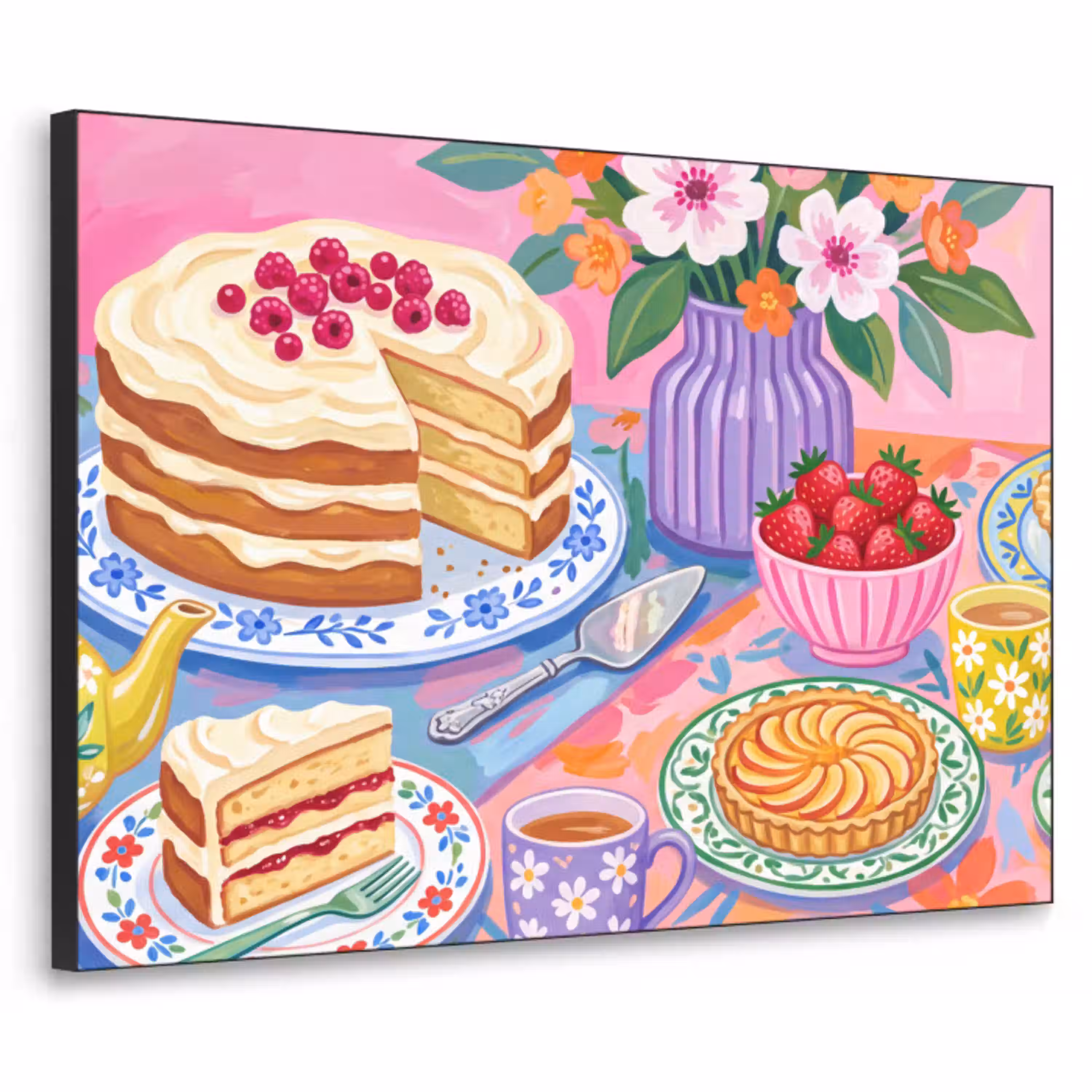 Gebak - Kleurrijk - Eten Textielframe zwart klein -3d