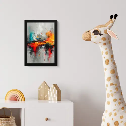 Moderne kunst - Oranje - Grijs - Abstract fotolijst zwart zonder passe partout klein -usfeer4_kinderkamer