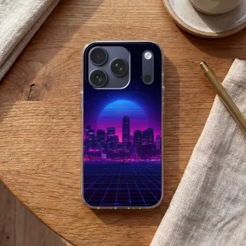 Skyline - Zon - Neon - Rasterpatroon Telefoonhoesje iPhone 17 Pro klein -sfeer1