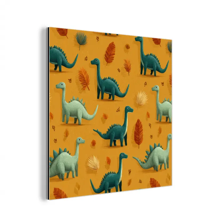 Dinosaurussen - Stekels - Herfstbladeren - Bruin aluminium wit klein -3d