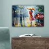 Olieverf - Paraplu - Vrouw - Straat - Kunst canvas 2cm klein -sfeer4