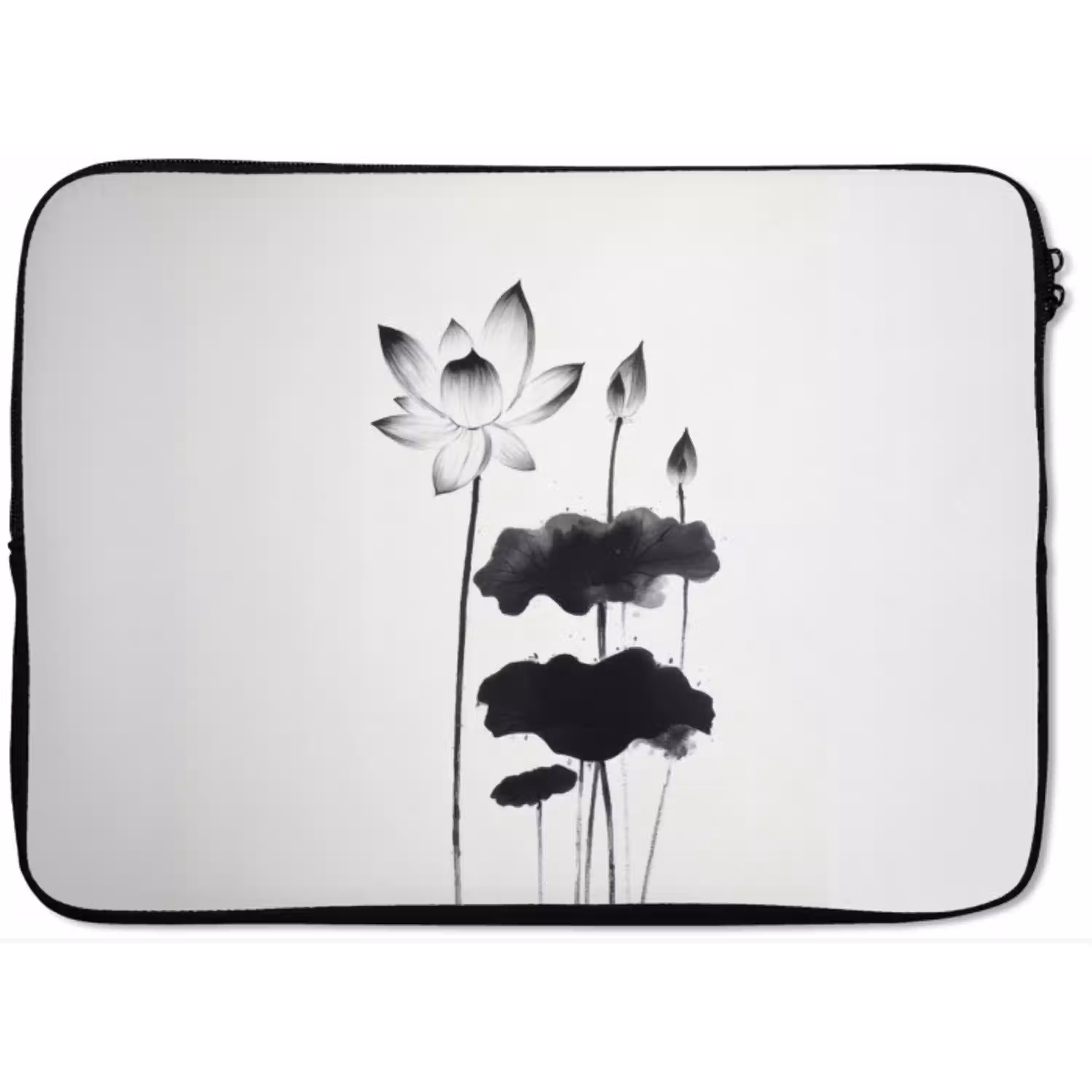 Bladeren - Zwart - Lotusbloem - Minimalitisch laptophoes neopreen klein -zkaufland3dotto