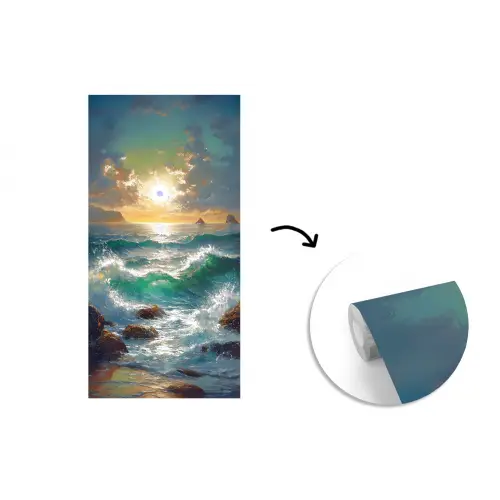 Zee - Zon - Golven - Rotsen fotobehang vinyl groot -3d