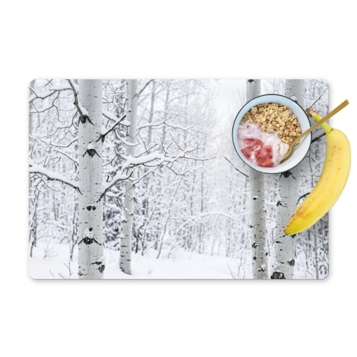 Berkenbomen - Sneeuw - Winter - Bos - Wit Placemat vinyl groot -zzzproduct_Kitchenyeah-website