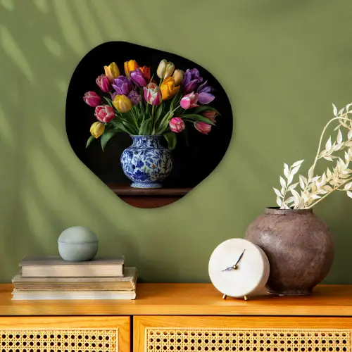 Tulpen - Kleuren - Hout - Vaas Wandcirkel Organisch Forex 3mm klein -sfeer2