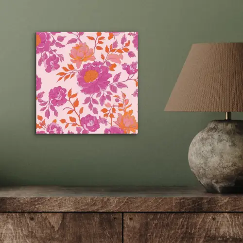 Bloemenpatroon - Roze - Oranje - Bloemen aluminium wit klein -sfeer2