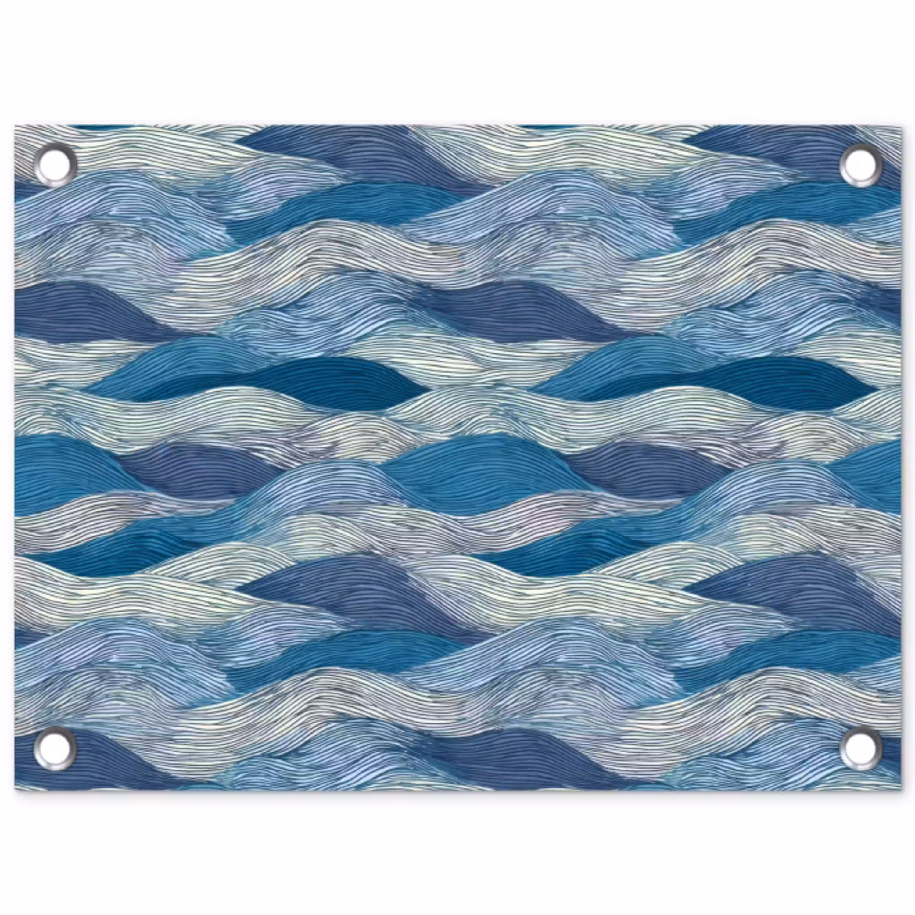 Getekend - Blauw - Wit - Golvend - Streepjes tuinposter los doek klein 239 -3d