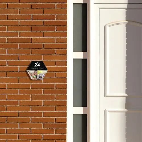 Luipaardprint met foto's - Klassiek Naambord Hexagon klein -sfeer3-hexagon-XS
