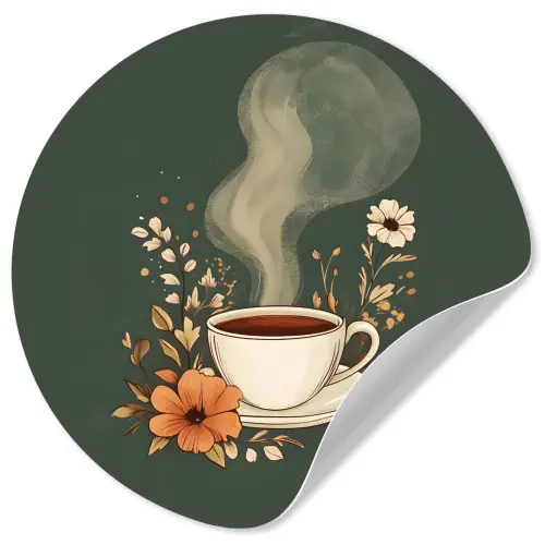 Kop - Bloemen - Groen - Koffie Wandcirkel behangsticker klein -3d