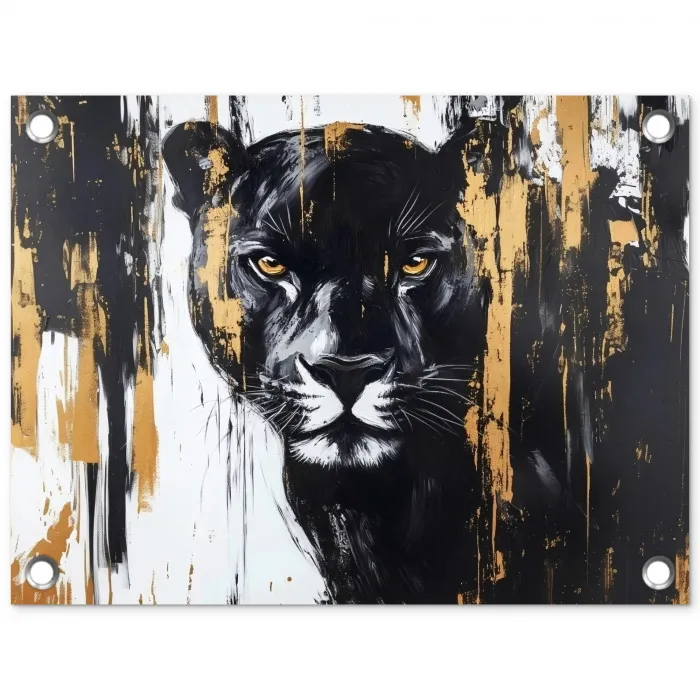Panter - Zwart - Abstract - Verfstreken tuinposter los doek klein -3d