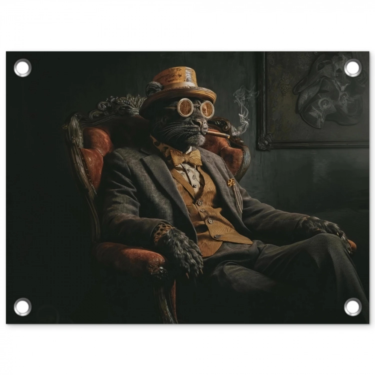 Kat - Pak - Oranje - Sigaar tuinposter los doek klein -3d