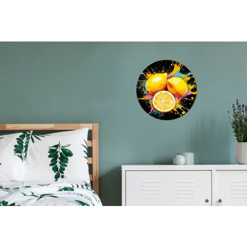 Citroen - Graffiti - Kleurrijk - Verf - Modern Wandcirkel aluminium klein -slaapkamer