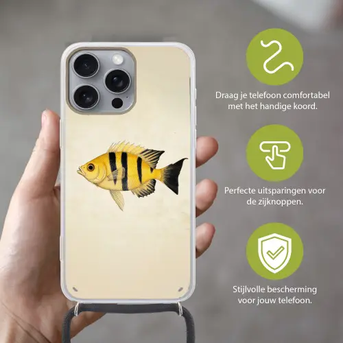 Geel - Vis - Strepen - Tropisch Hoesje iPhone 16 Pro Max met koord klein -sfeer2_NL