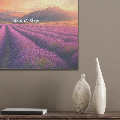 Lavendelveld - Quote - Zonsondergang PET vilt klein -sfeer6_closeup