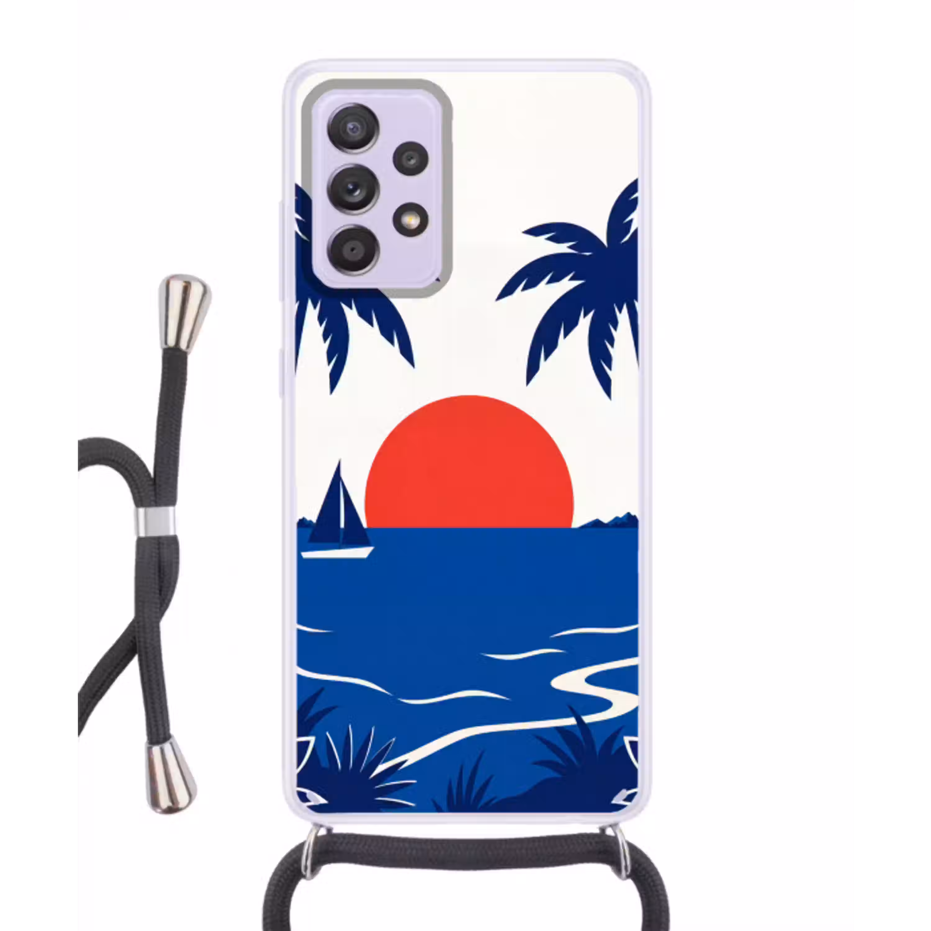 Zonsondergang - Zee - Palmboom - Tropisch - Modern Hoesje Samsung Galaxy A52 5G met koord klein -3d