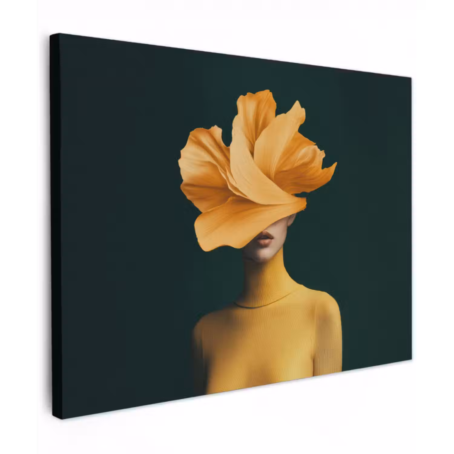 Canvas schilderij - Vrouw - Hoed - Geel
