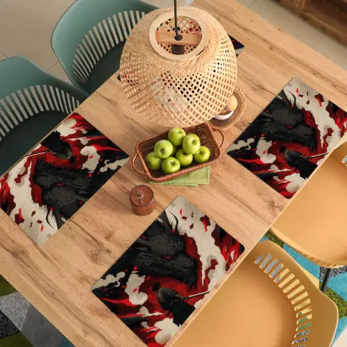 Krijger - Draak - Zwart - Rood - Rook Placemat vinyl groot -zzsfeer5_Kitchenyeah-website