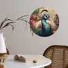 Pauw - Vogel - Bloemen - Planten - Pauwenveren Wandcirkel behangsticker klein -sfeer3