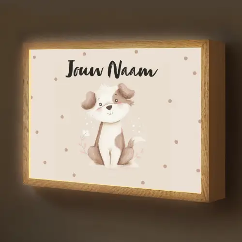 Hond - Gevlekt - Bruin - Stippen Light Box met batterij (Wandlamp kind) middel -z3d_website