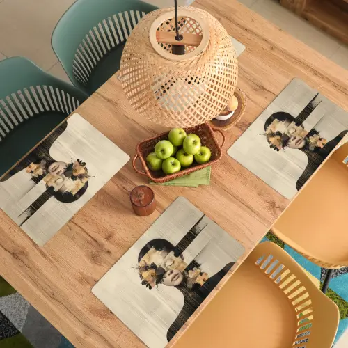Gezicht - Bloemen - Zwart - Vrouw Placemat vinyl groot -zzsfeer5_Kitchenyeah-website